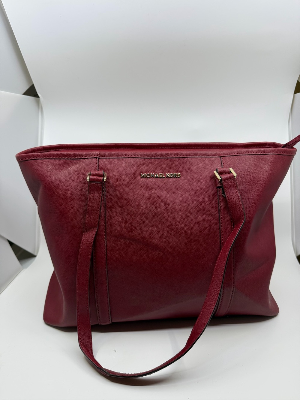 Michael Kors Jet Set Large Burgundy Saffiano Leather Tote Bag
